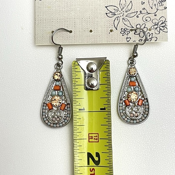 Mudd Dangle Silver Teardrop Earrings Gems‎ Beads Geometric - Picture 7 of 8